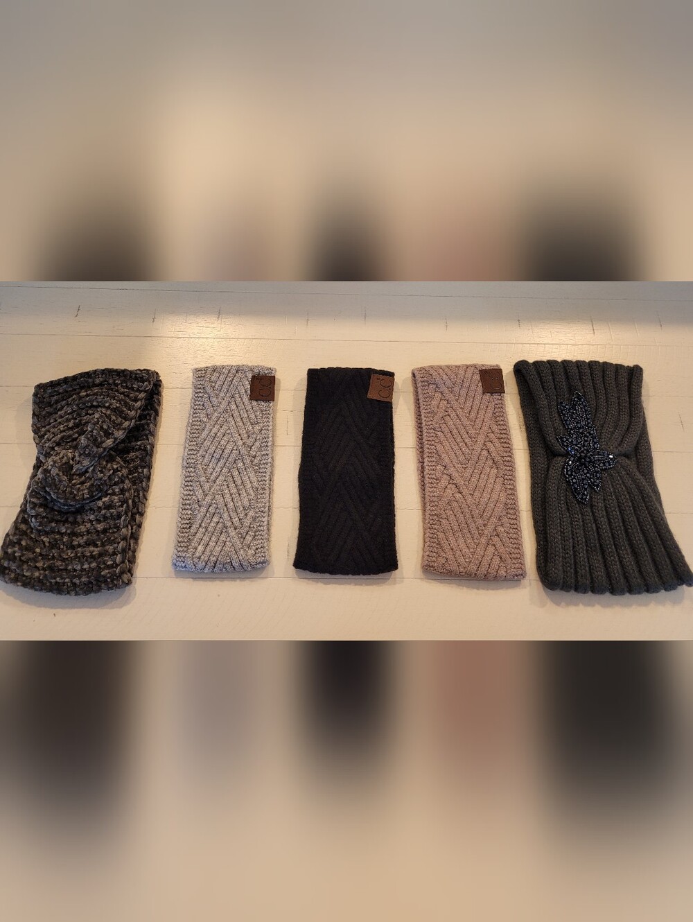 Bundle of 5! Cozy Knit Headbands - Black, Gray, Tan, Olive, Slate